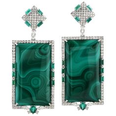 Handcrafted from 18-karat gold, these beautiful earrings are set with 1.51 carats emerald, 50.55 carats Malachite and 1.89 carats of glimmering diamonds. FOLLOW MEGHNA JEWELS storefront to view the latest collection & exclusive pieces. Meghna Jewels is proudly rated as a Top Seller on 1stDibs with 5 star customer reviews. All items manufactured by us are handmade and can be customized or redesigned. Composition Size-56X22 MM Total Weight-24.66 Gold Weight(Gms)-13.87 Diamond Wt(Cts)-1.89 Emerald