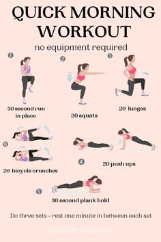 a poster with instructions for how to do a quick morning workout