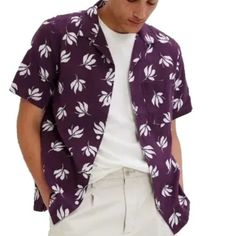 New With Tag Gap Hawaiian Shirt Vacation Tropical Spring Easter Resort Hipster Purple Botanical All Over Print Linen Blend Button Front Lightweight Breathable Men Sz Xxl Vacation Tropical, Spring Easter, Printed Linen, Shorts With Pockets, Shirt Men, Casual Shirts For Men, Hawaiian Shirt, All Over Print, Casual Button Down Shirts