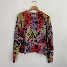 Letluv Ari Tie Dye Cropped Sweatshirt Women Size Xs New New With Tags, Excellent Condition 100% Cotton Fabric Measurements (While Lying Flat) Shoulder To Shoulder- 18" Chest- 21" Length- 22" Sleeve Length- 24" Trendy Acid Wash Tops For Fall, Trendy Acid Wash Long Sleeve Tops, Red Grunge Tops For Fall, Tie-dye Tops For Streetwear In Fall, Tie Dye Tops For Fall Streetwear, Tie-dye Tops For Fall Streetwear, Acid Wash Long Sleeve Sweatshirt, Multicolor Grunge Crew Neck Top, Trendy Multicolor Relaxed Fit Sweatshirt