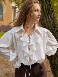 Cotton Pirate Poet Prince Renaissance Blouse Victorian Ruffle - Etsy Ruffle Shirt Outfit, Ren Faire Outfits, Prince Clothes, Poet Blouse, Shirt For Man, Fair Outfits, Pirate Outfit