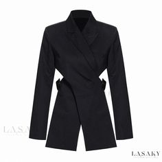 Lasaky - Exquisite Tailored Blazer with Asymmetric Cutout, Peak Lapel, Long Sleeves, and Crossover Belt Detail Half Jacket, Suit Jackets For Women, Style Rock, Blazer Designs, Style Punk, Tailored Blazer, Blazer And Shorts, Breasted Blazer, Workout Jacket