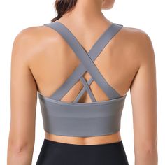 PRICES MAY VARY. 🇺🇸【PREMIUM FABRIC】: This cute sports bra is made of premium fabric which is smooth, elastic, lightweight and breathable, contain 90% Nylon and 10% Spandex. These sports bras for women high support are soft, quick-dry and can wick away your sweat (sweat won’t show after a long workout) to keep you cool and comfortable persistently when you are exercising. Also the fabric will not shrink or fade after washes. 🇺🇸【STYLISH DESIGN】: Stylish open back design makes this sports bra b Gym Sports Bra With Built-in Padding And Stretch, Supportive Activewear With Built-in Bra For Light Sports, Gray Compression Activewear With Built-in Bra, Supportive Sports Bra With Built-in Padding For Light Sports, Gray Activewear With Built-in Bra And High Stretch, Supportive Sports Bra With Built-in Padding For Gym, High Stretch Cross Back Sports Bra With Built-in Padding, Supportive Cross Back Sports Bra With Built-in Padding, Stretch Sports Bra With Built-in Padding For Light Sports