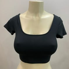 Crop Top , Black Fitted Seamless Black Top, Fitted Black Seamless Top, Basic Black Crop Top With Scoop Neck, Casual Black Crop Top With Scoop Neck, Casual Black Scoop Neck Crop Top, Black Scoop Neck Crop Top For Night Out, Basic Black Stretch Crop Top, Black Stretch Basic Crop Top, Hollowen Costume