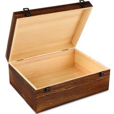 an open wooden box on a white background