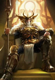 Odin On Throne, Odin Concept Art, Odin Throne, Norse Gods Art, Earth Trn840, Odin Comics, Gods Concept Art, Odin Marvel, Odin Art