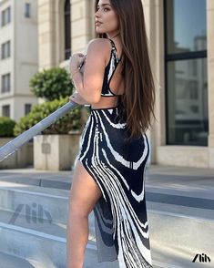 Zlily - Printed Sexy Open Back Hollow Split Strap Dress Chic Backless Bodycon Dress For Vacation, Chic Bodycon Maxi Dress For Vacation, Chic Beach Bodycon Maxi Dress, Chic Maxi Length Bodycon Beach Dress, Chic Stretch Bodycon Dress For Vacation, Pattern Animal, U Neck, Strap Dress, Single Piece