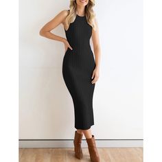 Black Ribbed Sleeveless Split Midi Bodycon Dress Ribbed Sleeveless Midi Dress For Night Out, Black Sleeveless Ribbed Dress, Black Ribbed Sleeveless Bodycon Dress, Sleeveless Black Ribbed Bodycon Dress, Black Sleeveless Ribbed Bodycon Dress, Midi Bodycon Dress, Dresses Bodycon, Bodycon Midi, Midi Dress Bodycon