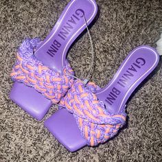 Brand New Never Worn! Casual Purple Heels, Casual Purple Round Toe Heels, Trendy Purple Heels For Party, Purple Sandals With Wrapped Heel For Evening, Purple Evening Sandals With Wrapped Heel, Trendy Purple Closed Toe Heels, Evening Purple Sandals With Wrapped Heel, Chic Purple Closed Toe Heels, Purple Pointed Toe Synthetic Sandals