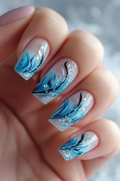 Rain Droplets, Blue And Silver Nails, Nails For Bride, Nails Brown, Wedding Nails Glitter, Spring Acrylic Nails, Nails Cute