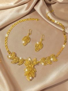 2pcs Bridal Flower Necklace And Earring Set, Wedding Fashion Jewelry Gift For Women Yellow Gold         Women Fashion Jewelry, size features are:Bust: ,Length: ,Sleeve Length: Bridal Accessories Jewelry, Bridal Flower, Women's Jewelry Sets, Gold Collar, Necklace And Earring Set, Watches Women Fashion, Wedding Fashion, Bridal Flowers, Kids Beachwear