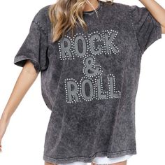 Rock N Roll Studded Short Sleeve T-Shirt Rock Concerts, Nora Fleming Minis, Studded Shorts, Maxi Jumpsuit, Rock Concert, Vintage Band, Rock Roll, Tee Dress, Sweater Blouse