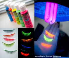 DIY black light false eyelashes Diy Black Light, Makeup Party Decorations, Glow Run, Fake Eyelash, Black Lights