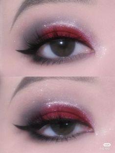 Red Eye Makeup Douyin, Cool Lip Makeup, Alt Makeup For Hooded Eyes, Makeup With Pink Eyeshadow, Mcbling Makeup Looks, Makeup For School Dance, Cute Makeup Styles, Easy Cute Makeup Looks, Red And Purple Makeup