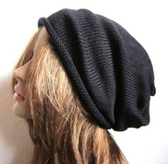 Slouchy Black Knit  Oversized Beanie Hat PURE COTTON  Casual Cap Plain Black Streetstyle Hippster Beanies Knitted Caps on Etsy, $31.87 Remus Outfit, Oversized Beanie, Summer Beanie, Slouchy Hats, Granny Square Crochet Patterns Free, Cotton Beanie, Digital Closet, Slouch Beanie, Black Beanie