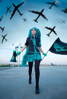 "Love is war<3 We propose to you Hatsune Miku 初音ミク cosplay costume in the next complectation: Standart set:shirt, skirt, all belts, tie,gloves,tights, Full set: shirt, skirt, all belts, tie, gloves,tights, flag, hairpins, mouthpiece, \"leek\". We have one ready costume in the stock, size XS." Daoko Girl, Hatsune Miku Costume, Cosplay Miku, Hatsune Miku Cosplay, Vocaloid Cosplay, Miku Vocaloid, Miku Cosplay, Black Color Hairstyles, Color Hairstyles