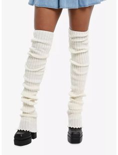 Cream Ribbed Thigh High Leg Warmers Cute Leg Warmers, Bed Outfit, Diy Leg Warmers, Cute Leg, Leg Warmers Outfit, Thigh High Leg Warmers, Grunge Shoes, Thigh High Sock, Rave Fits