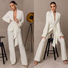 White Pantsuit Wedding, White Pant Suit Women, Wedding Trouser Suits, Women Pants Suits, Formal Suits For Women, Boss Lady Style, Linen Pants Suit, White Pantsuit, Wedding Pantsuit