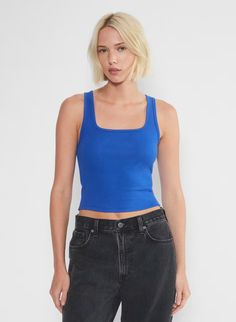 HOMESTRETCH™ SQUARENECK WAIST TANK | Aritzia Trendy Stretch Tank Top With Square Neck, Fitted Seamless Tank Top For Everyday, Fitted Cotton Tank Top, Fitted Square Neck Seamless Tank Top, Everyday Fitted Seamless Tank Top, Everyday Cotton Tank Top With Square Neck, Square Neck Cotton Tank Top For Everyday, Cotton Square Neck Tank Top For Everyday, High Stretch Seamless Cotton Tank Top