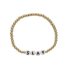 Slay_bracelet_gold Meaningful Gold Bracelets With Round Beads, Meaningful Gold Name Bracelet With Letter Beads, Gold Beaded Bracelets For Everyday Meaningful Style, Gold Beaded Bracelets For Everyday With Meaningful Style, Gold Beaded Bracelets For Everyday, Meaningful Letter Beads Beaded Bracelet For Everyday, Inspirational Gold Name Bracelet With Round Beads, Personalized Inspirational Gold Stretch Bracelet, Adjustable Gold Stretch Bracelet With Meaningful Style