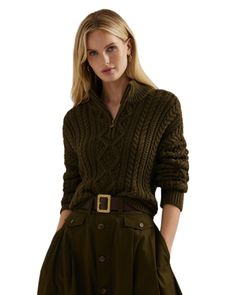 Ralph Lauren Fall 2024 Women, Knit Quarter Zip, Ralph Lauren Quarter Zip, Ralph Lauren Cable Knit, Quarter Zip Sweater, Oui Oui, Ralph Lauren Womens, Cashmere Coat, Lingerie Romper