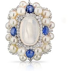 David Webb - Circa 1960's Platinum Moonstone, Sapphire and Diamonds Br – Robinson's Jewelers Sapphire Birthstone, David Webb, Round Sapphire, Diamond Brooch, Deco Art, Pearl Design, Platinum Metal, Moonstone Jewelry, Vintage Art Deco