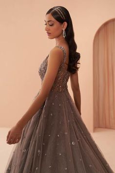 Shop for Parul Gandhi Label Grey Mesh Sequin Embroidered Gown for Women Online at Aza Fashions Sleeveless Sequin Wedding Gown, Sleeveless Party Gown With Intricate Embroidery, Sleeveless Party Wear Gown For Reception, Festive Sleeveless Sequin Evening Dress, Festive Sleeveless Gown With Floral Embroidery, Sleeveless Embroidered Party Dress, Embroidered Sleeveless Party Dress, Hand Embellished Sleeveless Gown For Festive Occasions, Sleeveless Gown With Floral Embroidery For Reception