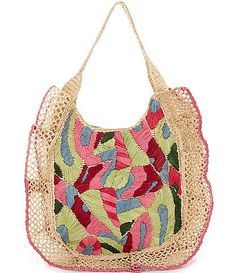 raffia: Handbags | Dillard's Summer Shoulder Bag With Braided Handles For Errands, Casual Embroidered Straw Tote Bag, Summer Hobo Tote Bag For Errands, Casual Embroidered Natural Bag, Summer Rectangular Shoulder Bag With Handle Drop, Beach Shoulder Bag With Handle Drop, Embroidered Tote Beach Bag, Multicolor Satchel With Braided Handles For Shopping, Embroidered Crochet Tote Bag For Vacation