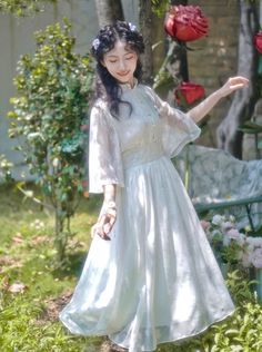 ❤︎ Flower One Pot Design Plain White West Mark Dress❤︎ White Floral Frock, White Victorian Cotton Dress, White Hanfu Dress, White Floor-length Victorian Dress With Ruffles, White Cotton Harajuku Dress, Ribbon Quilt, Pearl Bag, Gift Of Time, Pot Designs