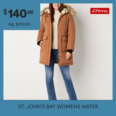 This St. John's Bay women's heavyweight parka is a classy outerwear option to get you through cold temps. Made from a water-resistant padded material, this sherpa-lined mid-length coat has a removable hood with faux fur trim, a snap-zip closure, and front snap pockets. Style it with a plaid shirt and jeans. Detachable Fur TrimFeatures: Water Resistant, Hooded, Sherpa LinedClosure Type: Snap & ZipperFit: Classic FitNeckline: Hooded NeckPockets: 2 Front Snap PocketsSleeve Length: Long SleeveWarmt… Jacket Parka, Sherpa Lined, Fur Trim, Plaid Shirt, Mid Length, Parka, Faux Fur, Coats Jackets, Water Resistant