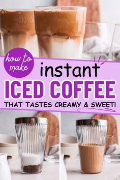 steps showing how to make instant iced coffee with nescafe instant coffee. Ice Coffee Recipe With Instant Coffee, Iced Coffee Instant Coffee, Instant Iced Coffee Recipe Easy, Instant Coffee Iced Coffee Recipe, Quick Coffee Recipes, Nescafe Iced Coffee Recipe, Nescafe Recipe, Frappe At Home, Sugar Free Iced Coffee