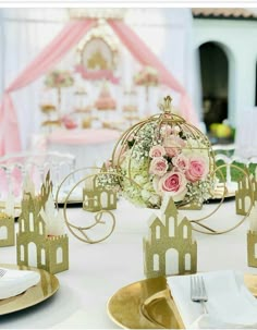 a table set up for a princess party