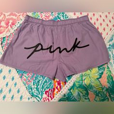 Comes From A Smoke/Pet Free Home **Bundling Discount Available** Pink Cotton Pajama Shorts For Leisure, Vacation Cotton Bottoms With Letter Print, Pink Pajama Shorts For Leisure In Spring, Cotton Bottoms With Letter Print For Vacation, Pink Letter Print Bottoms For Leisure, Summer Cotton Bottoms With Letter Print, Summer Cotton Pajama Shorts With Letter Print, Letter Print Beach Bottoms, Cotton Pajama Shorts With Letter Print For Summer