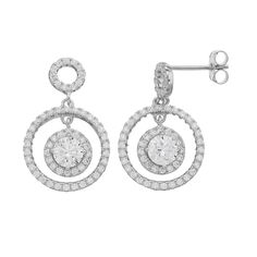 Spice up your jewelry collection with these sterling silver dangle earrings. With 3 halo hoops beautifully adorned in cubic zirconia, these earrings add a unique and sophisticated touch to any outfit. Click on this JEWELRY & WATCHES GUIDE to learn about fit, styles, materials and more! Spice up your jewelry collection with these sterling silver dangle earrings. With 3 halo hoops beautifully adorned in cubic zirconia, these earrings add a unique and sophisticated touch to any outfit. Click on thi Halo Diamond White Earrings In Cubic Zirconia, Diamond White Halo Earrings In Cubic Zirconia, Fine Jewelry Cubic Zirconia Hoop Earrings With Halo Design, Cubic Zirconia Halo Hoop Earrings, Cubic Zirconia Halo Earrings, Dazzling Cubic Zirconia Diamond Earrings With Halo, Dazzling Cubic Zirconia Halo Diamond Earrings, Dazzling Halo Cubic Zirconia Diamond Earrings, Dazzling Cubic Zirconia Crystal Earrings With Halo Design