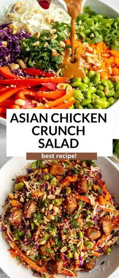 This asian chicken crunch salad is easy to make, high protein, gluten free and perfect for a simple meal prep lunch recipe. This chicken crunch salad has a simple peanut dressing and is so healthy and flavorful with edamame, veggies and sesame chicken. Simple Meal Prep Lunch, High Protein Gluten Free, Simple Meal Prep, Crunch Salad, Meal Prep Lunch, Prep Lunch, Peanut Dressing, Lunch Recipe