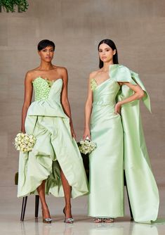 Full length mikado draped sweetheart gown with embroidered bodice and a half-bow over the shoulder with train Wedding Dresses Shoulder Bow, Green Pre-draped Satin Gown, Pre-draped Satin Bridesmaid Gown, Pre-draped Sweetheart Neckline Evening Dress For Wedding, Taffeta Wedding Dress With Sweep Train, Strapless Taffeta Wedding Dress, Wedding Dress With Sweep Train In Taffeta, Strapless Taffeta Evening Dress For Wedding, Taffeta Wedding Dress With Sweetheart Neckline