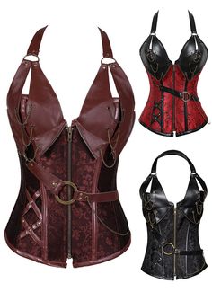 Fashion Womens Steel Boned Retro Gothic Victorian Steampunk Corset     Type: Overbust Corset   Style: Sexy   Design: This beautiful fashion corset is lace up on back, Plastic boning to support   Embellishment:Rivet,Zippers,Chain   Fabric: Brocade, cotton   Color: As Picture   Weight: 0.3kg   Occasion:These fashion corsets are perfect for parties,cosplay,club, a night out, or just a bedroom lingerie. It will make you look and feel amazing.   The corset is designed to create a wonderful hourglass Edgy Overbust Corset For Costume Party, Edgy Overbust Corset For Cosplay, Edgy Underbust Corset For Costume Party, Edgy Corset With Corset Back For Alternative Fashion, Gothic Fitted Corset With Hook And Eye Closure, Edgy Overbust Corset For Alternative Fashion, Gothic Overbust Corset Dress For Club, Steampunk Overbust Corset For Party, Steampunk Overbust Corset For Alternative Fashion