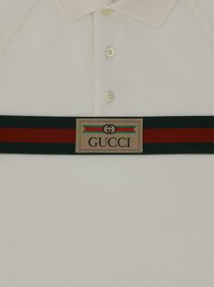 Cotton polo shirt for boy by gucci, classic ribbed collar, contrasting front buttons, web stripe with iconic brand signature embroidered, monochrome pattern. Composition: 100% % Cotton