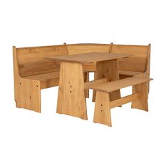 a wooden bench and table with benches on each side