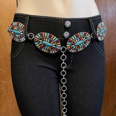 Sturdy Silver-Tone Metallic Chain Belt In The Western Concho Style. 46in Length, Fits A Range Of Sizes Up To Misses Size 12/14. Adjustable Closure Allows The Wearer To Choose Which Link To Hook For A Secure, Comfortable Fit On Hips Or Waist. Belt Pairs Well With Denim, Chambray Dresses/Skirts, Embroidered Cotton, Linen & Linen Blends. Additional Styles And Colors Available In Separate Listings. Bohemian Style Adjustable Chain Belt, Adjustable Bohemian Chain Belt, Bling Belts, Western Brown, Vintage Leather Belts, Western Belt Buckles, Wide Leather Belt, Faux Leather Belts, White Belt