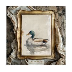 a painting of a duck sitting in water