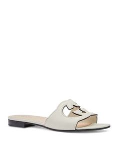 Gucci Women's Slip On Slide Sandals Chic Gucci Flat Sandals, Elegant Gucci Flat Sandals, Elegant Gucci Sandals With Open Heel, Gucci Flat Sandals For Formal Occasions, Gucci Formal Flat Sandals, Gucci Flat Sandals With Removable Insole, White Gucci Open Toe Sandals, Elegant Gucci Sandals For Spring, Gucci Luxury Flat Heel Sandals