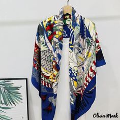 Olivia Mark - Bufanda cuadrada grande mujer nueva simulación seda twill seda estampada bufanda chal de seda Large Square Scarf, Printed Silk Scarf, Twilly, Shawl Scarf, Word Wrap, Silk Twill, Printed Silk, Bird In Bag, Square Scarf