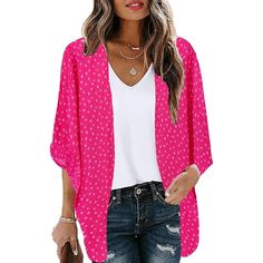 About My Pricing: My Price + Shipping Is Less Than Amazon's Price. New! Women's One Size Beach Kimono Cover Up Open Front Cardigan Top O/S Listing Is For 1 Top. 100% Polyester Imported Hand Wash Only This Lightweight Kimono Is Made Of Sheer Chiffon. The Material Is Very Soft And Cool To Wear In Hot Summer, Looks Very Sexy And Cute. One Size Beach Cover Up Fits Most Body Shape (From Xs To 2x), Classic Loose Fit. Measurement: Length-33.5in/85cm. Bust- 30.8in/78cm. Open Front Classic Cardigan With Casual Relaxed Fit Summer Cardigan, Relaxed Fit Vacation Cardigan, Summer V-neck Relaxed Fit Cardigan, Relaxed Fit Summer Vacation Cardigan, Summer Vacation Casual Cardigan, Relaxed Fit Summer Cardigan For Vacation, Trendy V-neck Summer Cardigan, Casual Summer Vacation Cardigan, Casual Summer Cardigan For Vacation