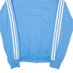 Item is in good used condition. >Size: M >Armpit To Armpit: 20" >Armpit To Cuff: 22" >Collar To Hem: 27" Sporty Track Jacket With Three Stripes And Crew Neck, Blue Athleisure Track Jacket With Ribbed Cuffs, Athleisure Blue Track Jacket With Ribbed Cuffs, Cotton Track Jacket With Three Stripes For Sports, Sporty Cotton Track Jacket With Three Stripes, Blue Sporty Track Jacket For Streetwear, Blue Cotton Track Jacket For Sports, Sporty Light Blue Outerwear For Streetwear, Blue Adidas Logo Sportswear Track Jacket