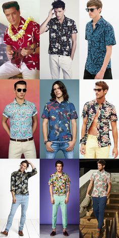 Men’s 1950s-Inspired Summer Style : The Hawaiian Shirt Lookbook Inspiration Hawaiian Images, Mediterranean Fashion, Hawaiian Outfit Men, Man Store, Hawaiian Shirt Outfit, 50s Party, Beach Party Outfits