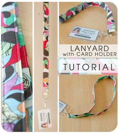 the lanyard with card holder pattern is shown on top of a table and below it are instructions for how to sew