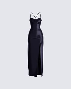 A sleek and sexy black maxi dress will never fail you 🖤 Perfect for any occasion where you want to let everyone know that YOU hold the power - this dress is made from a gorgeous satin fabric, and complete with a high slit, cowl neckline, adjustable straps, and light shirring detail 😏 Black Satin Maxi Dress, Black Silk Dress, Black Satin Dress, Silky Dress, Looks Black, Backless Maxi Dresses, Satin Maxi, Cowl Neckline, Satin Maxi Dress