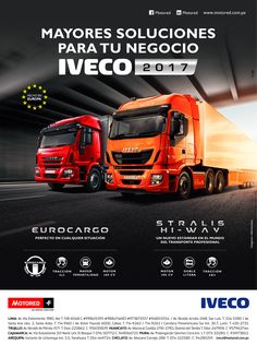 an advertisement for the iveco truck show in mexico, with two red trucks