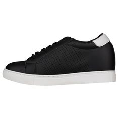 The CALTO H0831 combines athletic characteristic with a contemporary look to create this iconic style. Simple and fun athleisure sneaker to rock out with a pair of short or jean. The combination of micro-perforated accent and leatherette finished detail makes this impeccably crafted sneaker the crowd's favorite. Features: Style: Low top classic height increase sneakers. Simple and clean lace up. Width: Standard (D or Medium). Accommodates a regular width. Weight: 16 oz. *Based on 7.5 US. Actual Black Mid-top Slip-on Sneakers For Sports, Sporty Slip-on Sneakers For Streetwear With White Sole, Black Synthetic Platform Sneakers With Abzorb Midsole, Black Low-top Slip-on Sneakers With Perforations, Sporty Synthetic Slip-on Sneakers With Perforations, Urban Custom Sneakers With Textured Sole, Sporty Slip-on Platform Sneakers With Contrast Sole, Black Slip-on Sneakers With Round Toe For Light Sports, Sporty Custom Sneakers With Contrast Sole For Light Sports